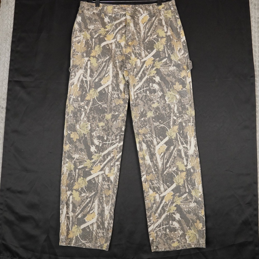 Pinkymoor Cargo Pants Mens XL Camo Leaf Print Utility Workwear Canvas Straight